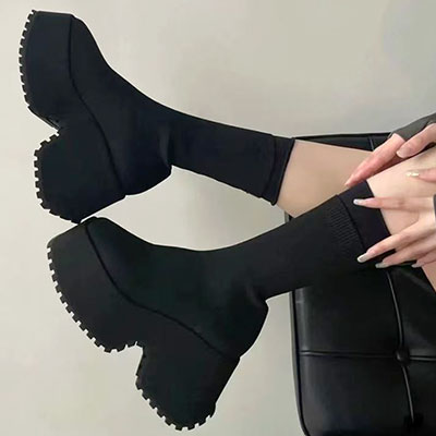 KNIT PLATFORM BOOTS