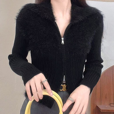 PANEL MOHAIR ZIP KNIT