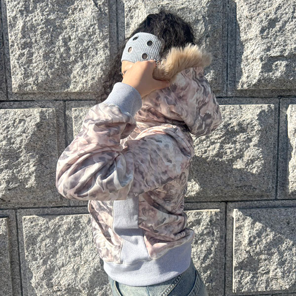 TRIM FUR CAMO ZIP HOODIE