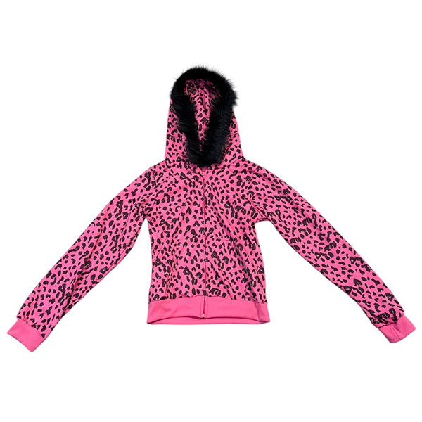 TRIM FUR LEOPARD ZIP HOODIE