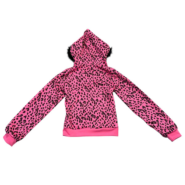 TRIM FUR LEOPARD ZIP HOODIE