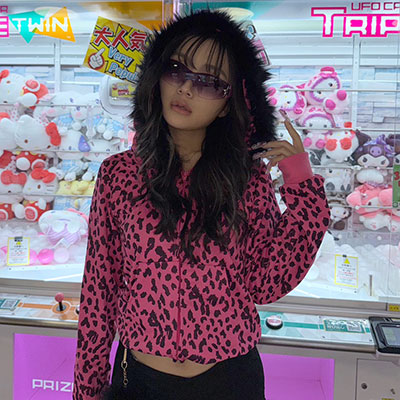 TRIM FUR LEOPARD ZIP HOODIE