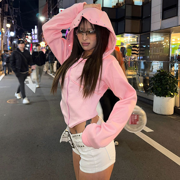 STUDS CORSET ZIP HOODIE