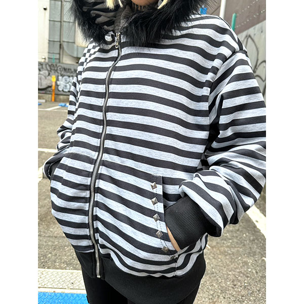 TRIM FUR BORDER ZIP HOODIE