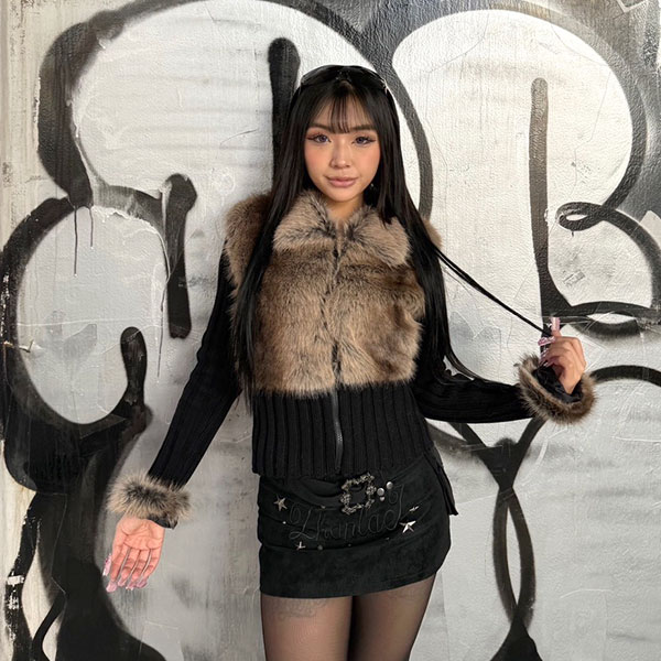 FAKE SUEDE STUDS SKIRT