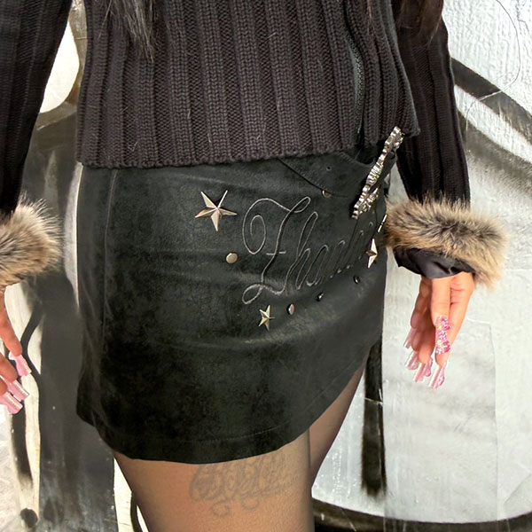 FAKE SUEDE STUDS SKIRT