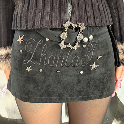 FAKE SUEDE STUDS SKIRT