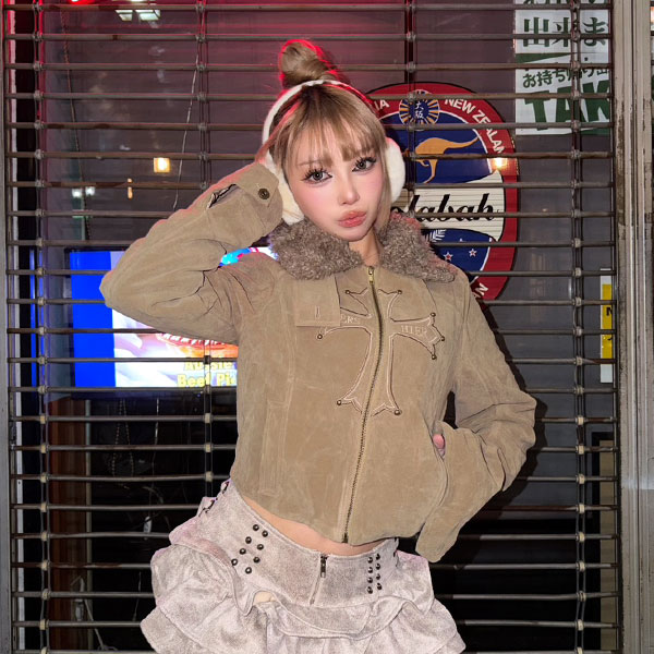 LAPEL FUR CROSS JACKET