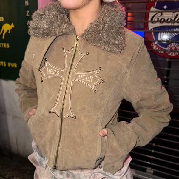 LAPEL FUR CROSS JACKET