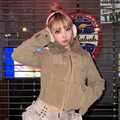 LAPEL FUR CROSS JACKET