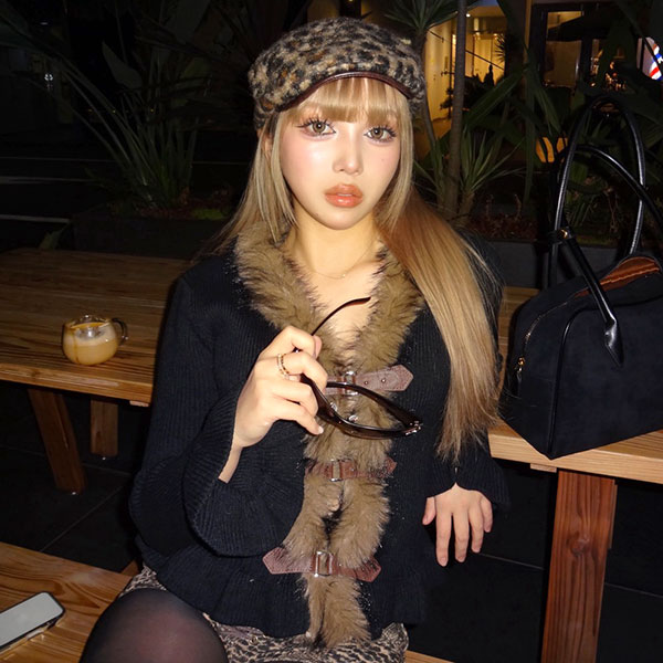 TRIM FUR STRAP CARDIGAN