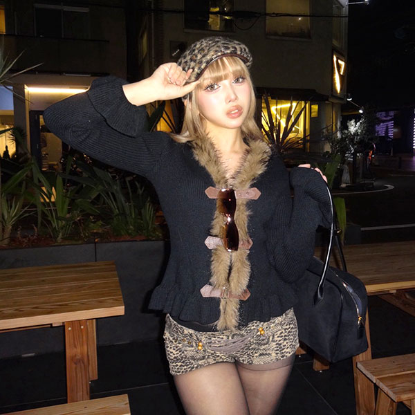 TRIM FUR STRAP CARDIGAN