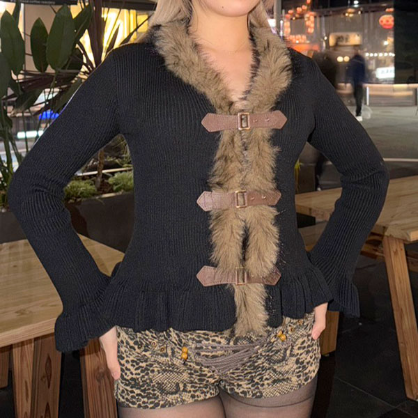TRIM FUR STRAP CARDIGAN
