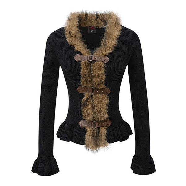 TRIM FUR STRAP CARDIGAN