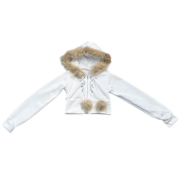 TRIM FUR STUDS ZIP HOODIE