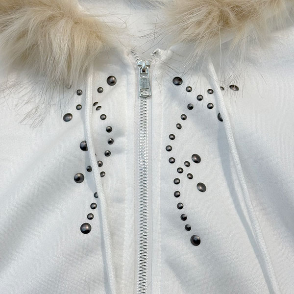 TRIM FUR STUDS ZIP HOODIE