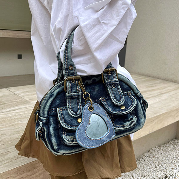 DENIM BUCKLE SHOULDER BAG