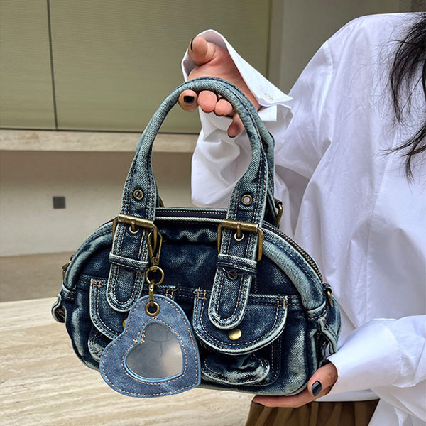 DENIM BUCKLE SHOULDER BAG