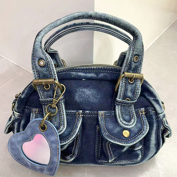 DENIM BUCKLE SHOULDER BAG