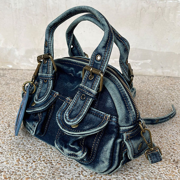 DENIM BUCKLE SHOULDER BAG