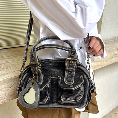 DENIM BUCKLE SHOULDER BAG