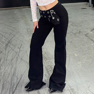 WIDE BELT FLAME PANTS