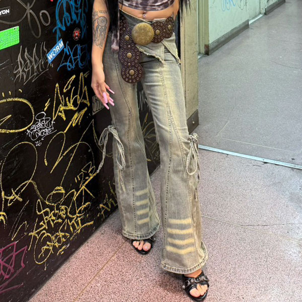 RIBBON DENIM FLAME PANTS