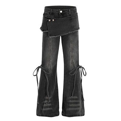 RIBBON DENIM FLAME PANTS