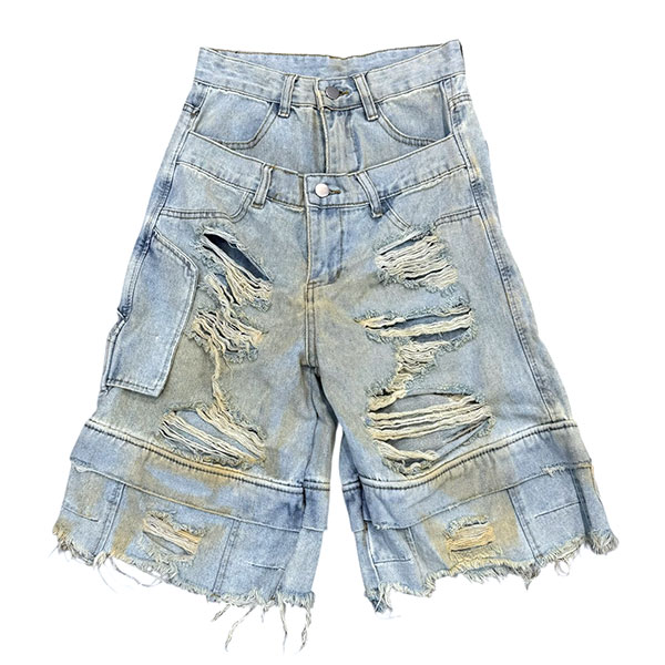 DOUBLE WAIST DAMAGE JORTS
