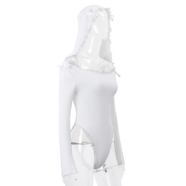 LACE RIBBON HOOD BODYSUIT