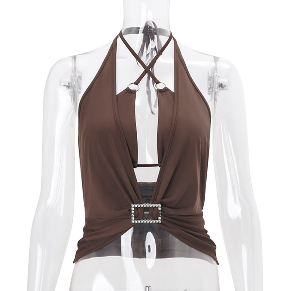 BROWN HALTER TOP