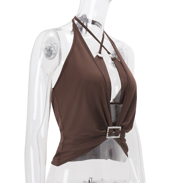 BROWN HALTER TOP
