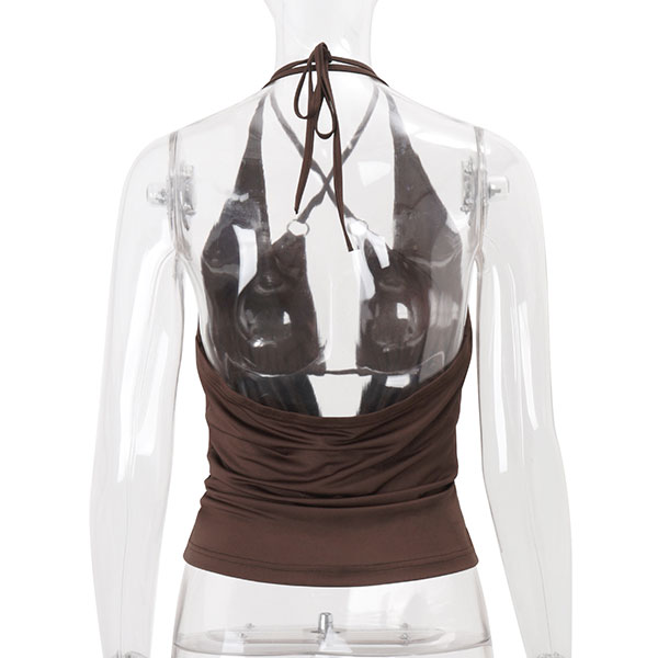 BROWN HALTER TOP