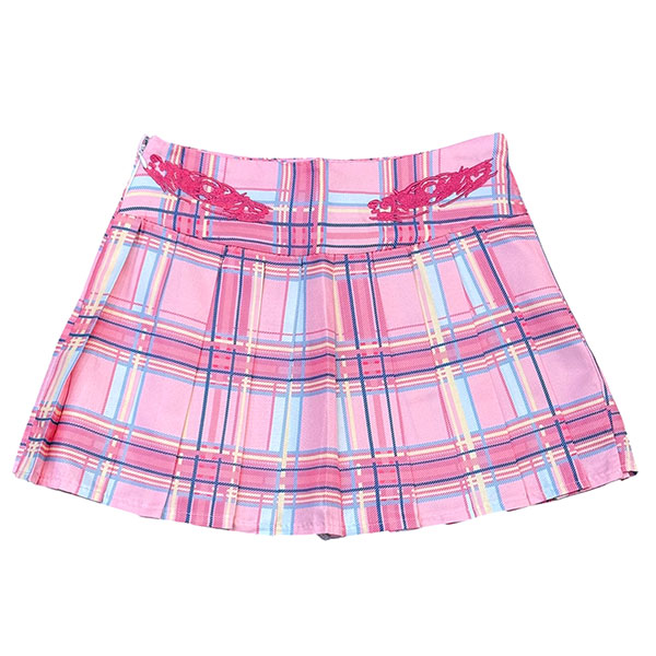 PINK CHECK PLEATS SKIRT