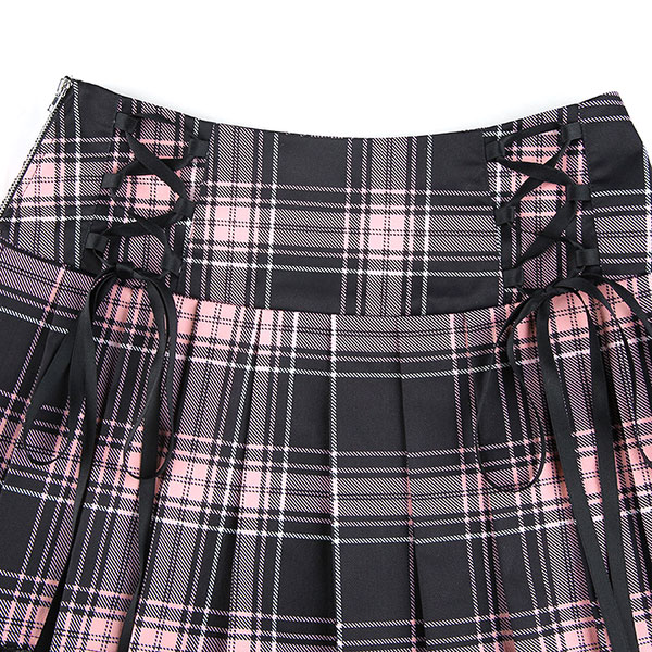 LACE UP CHECK SKIRT