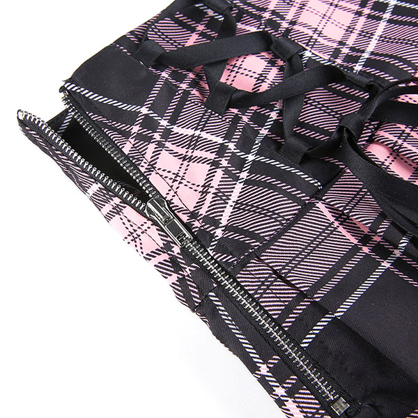 LACE UP CHECK SKIRT