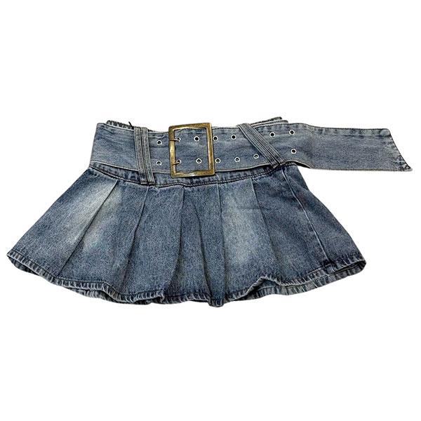BELT DENIM PLEATS SKIRT