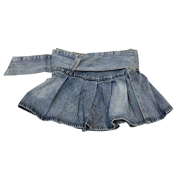 BELT DENIM PLEATS SKIRT