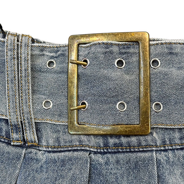 BELT DENIM PLEATS SKIRT