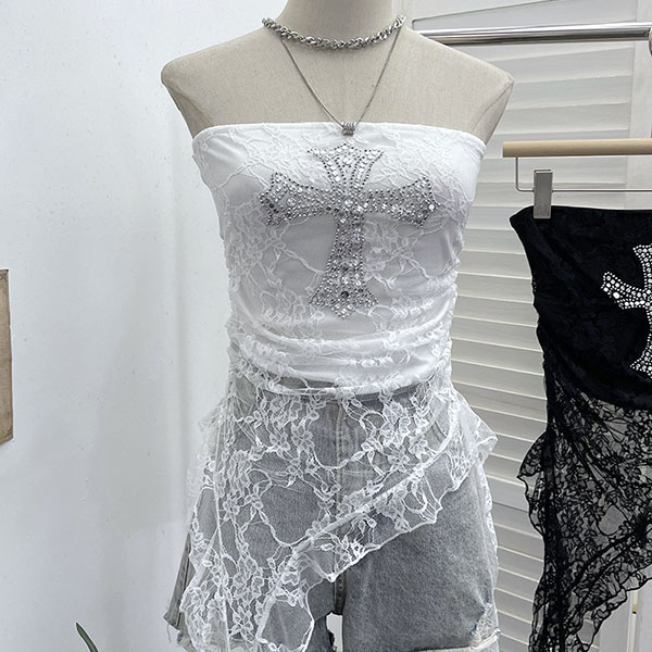 CROSS LACE BARE TOP
