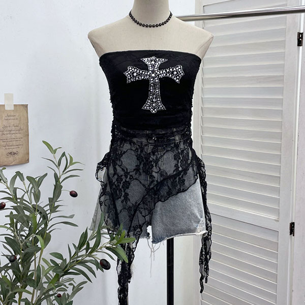 CROSS LACE BARE TOP