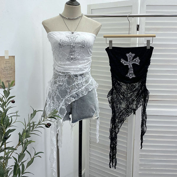 CROSS LACE BARE TOP