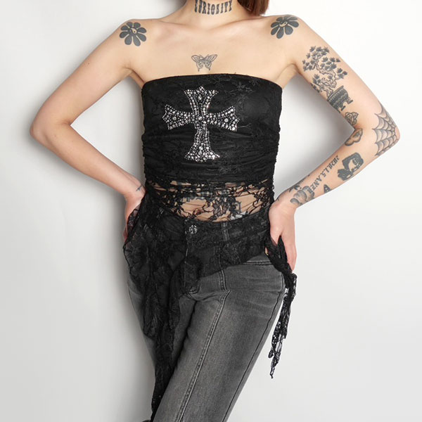 CROSS LACE BARE TOP