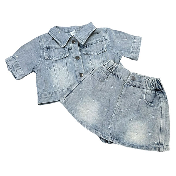 RHINESTONE DENIM SET UP【KIDS】