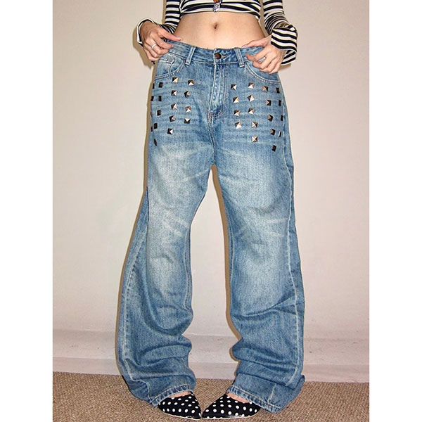 FRONT STUDS DENIM PANTS