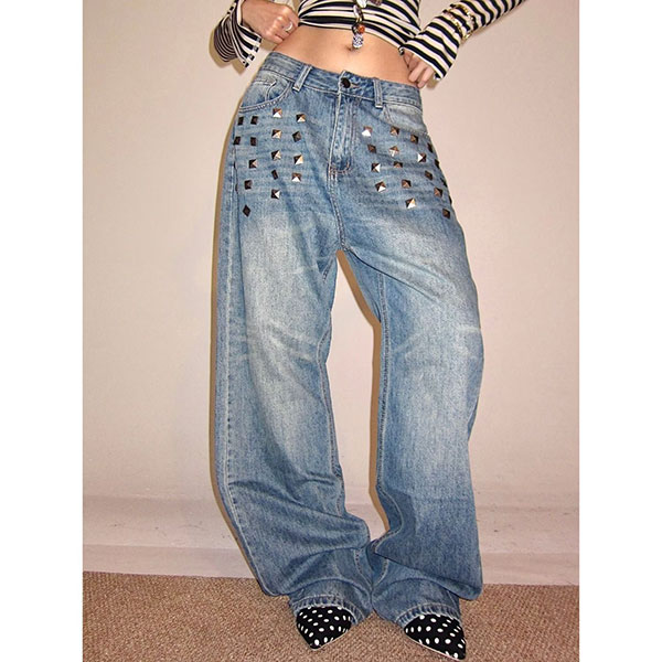 FRONT STUDS DENIM PANTS