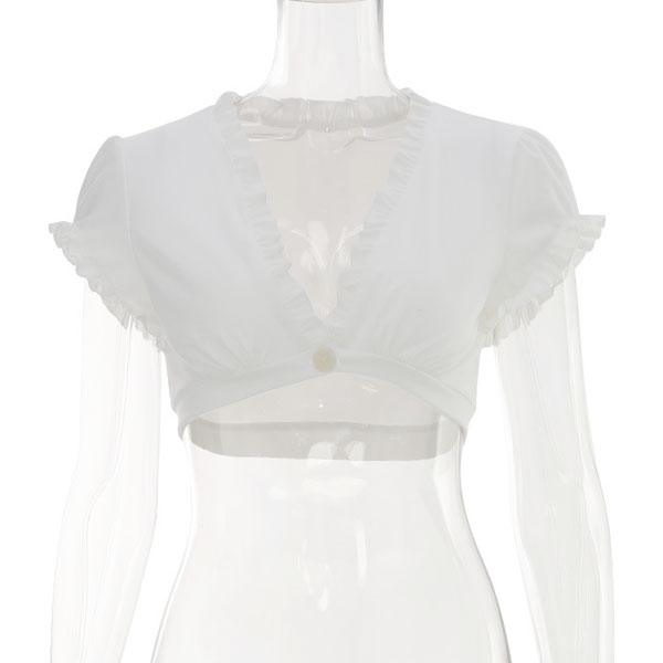 VNECK FRILL SHORT CROPPED TOPS