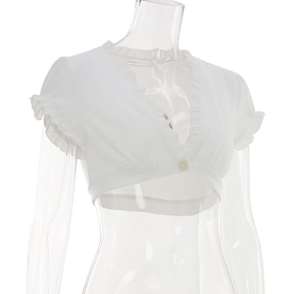 VNECK FRILL SHORT CROPPED TOPS