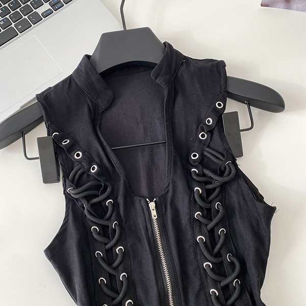 SIDE LACE ZIP UP HALTER NECK
