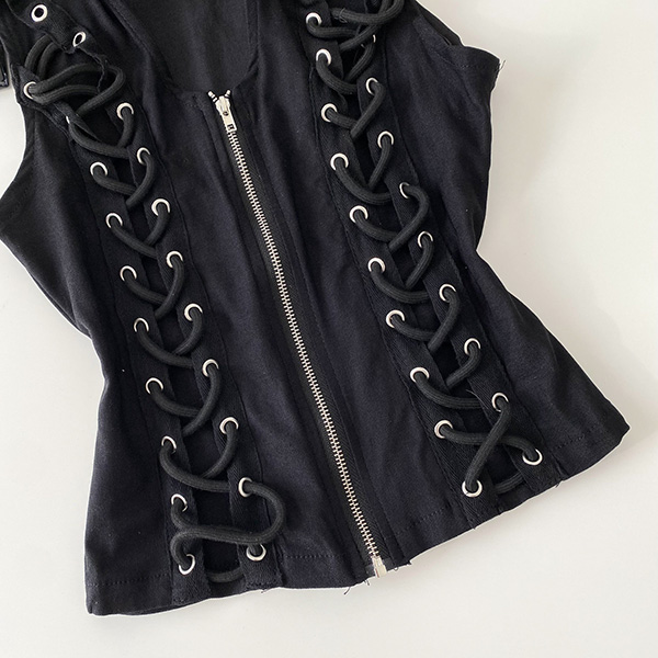 SIDE LACE ZIP UP HALTER NECK